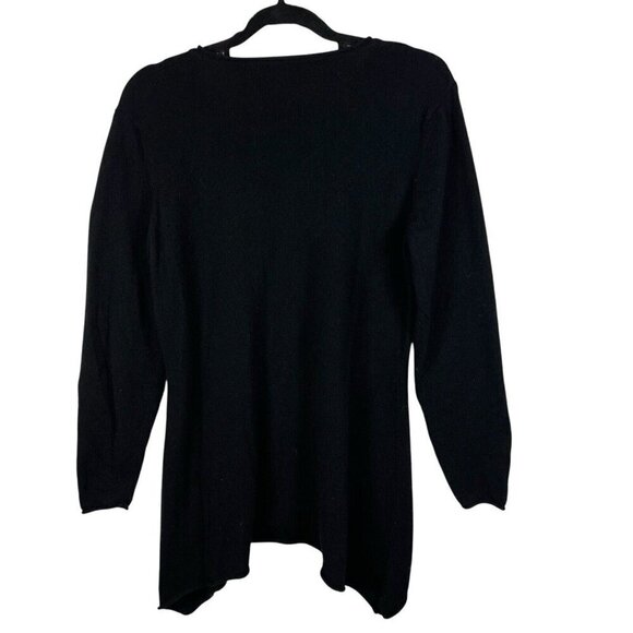 WoolOvers Women’s Large Tunic Sweater Black Merino Wool Cashmere Soft Round Neck - Picture 2 of 6